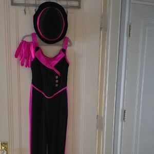 Weissman Pink and Black Dance Costume with Hat and Gloves